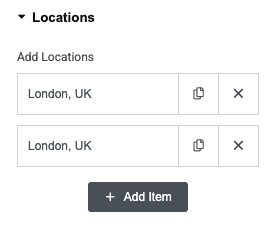 Multiple locations listed in widget settings with drag handles