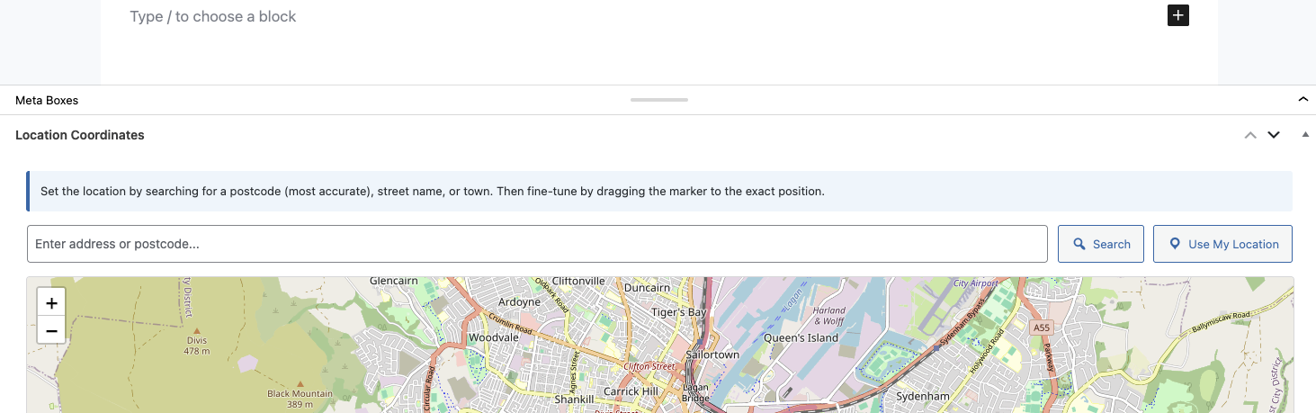 Adding a new location with the metabox visible