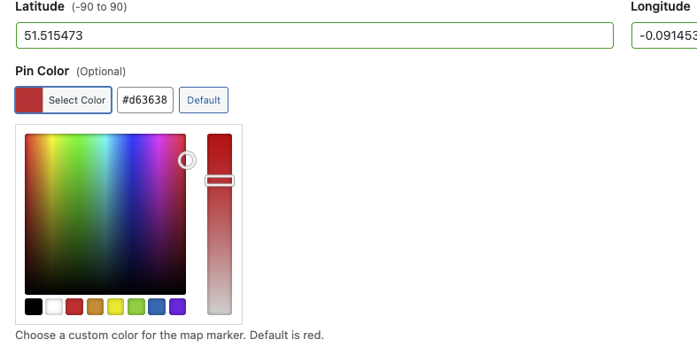 Color picker opened with custom color selected